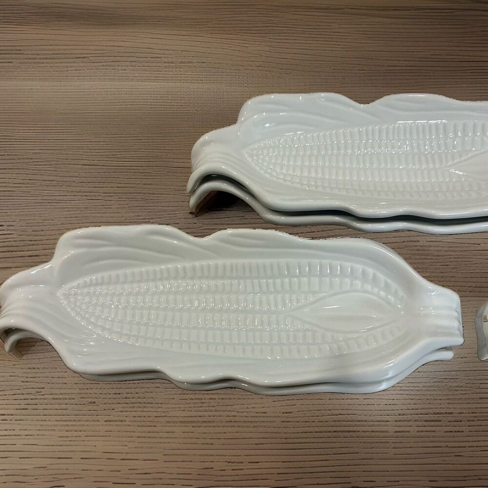 Vintage White Corn on the Cob Dishes HIC Japan Set Of 6 Excellent Condition